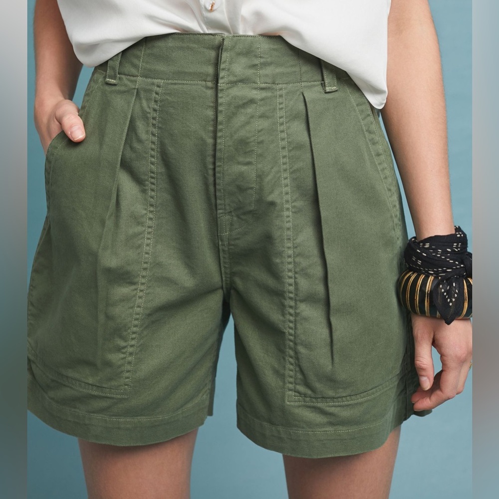 Citizens of Humanity Olive Green Cassidy Pleat Pocket High Waisted Cargo Shorts